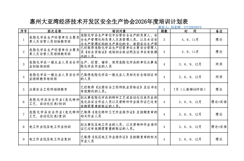 ★★★2026年安全培训计划表★★★